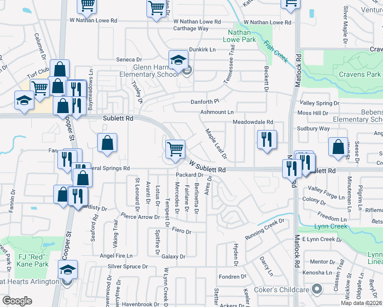 map of restaurants, bars, coffee shops, grocery stores, and more near 907 Pinion Drive in Arlington