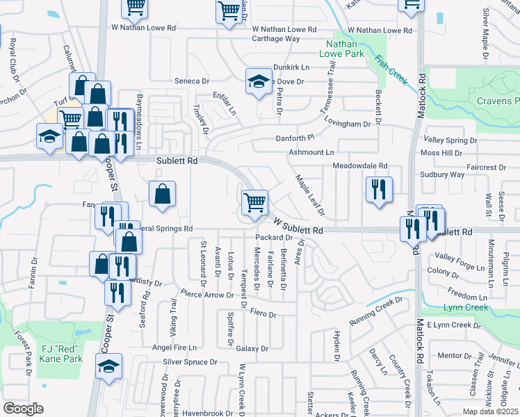 map of restaurants, bars, coffee shops, grocery stores, and more near 907 Fence Line Road in Arlington