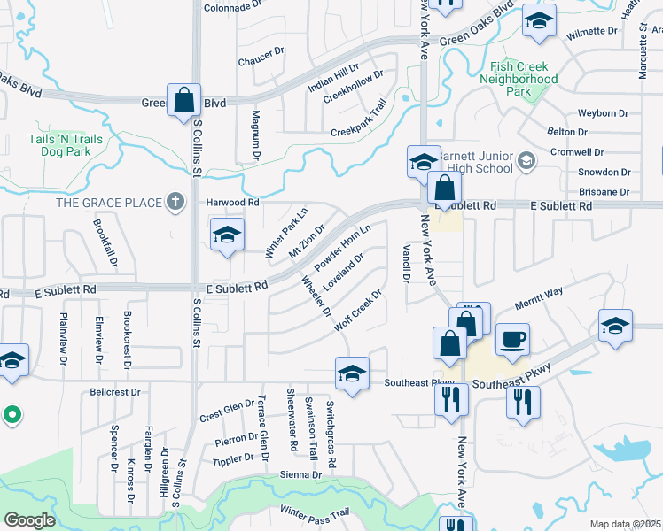 map of restaurants, bars, coffee shops, grocery stores, and more near 1614 Powder Horn Lane in Arlington