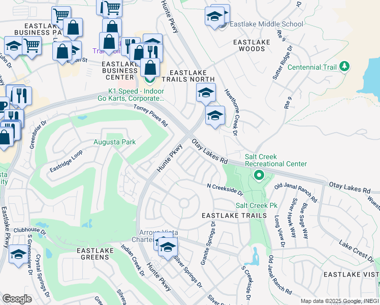 map of restaurants, bars, coffee shops, grocery stores, and more near 2629 Moonlight Trail Lane in Chula Vista