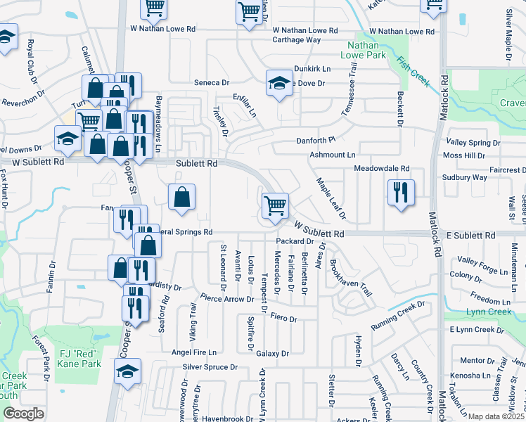 map of restaurants, bars, coffee shops, grocery stores, and more near 903 Fence Line Road in Arlington
