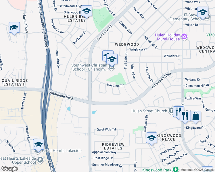 map of restaurants, bars, coffee shops, grocery stores, and more near 5309 Hastings Drive in Fort Worth