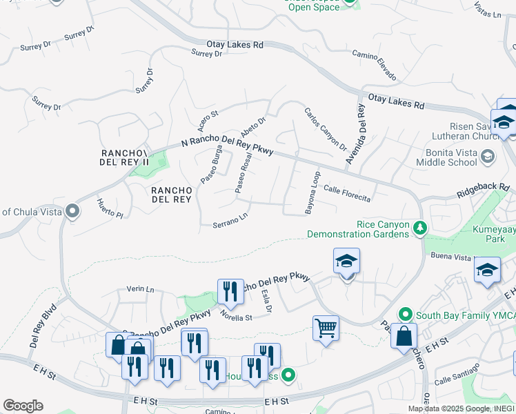map of restaurants, bars, coffee shops, grocery stores, and more near 1060 Camino Espuelas in Chula Vista