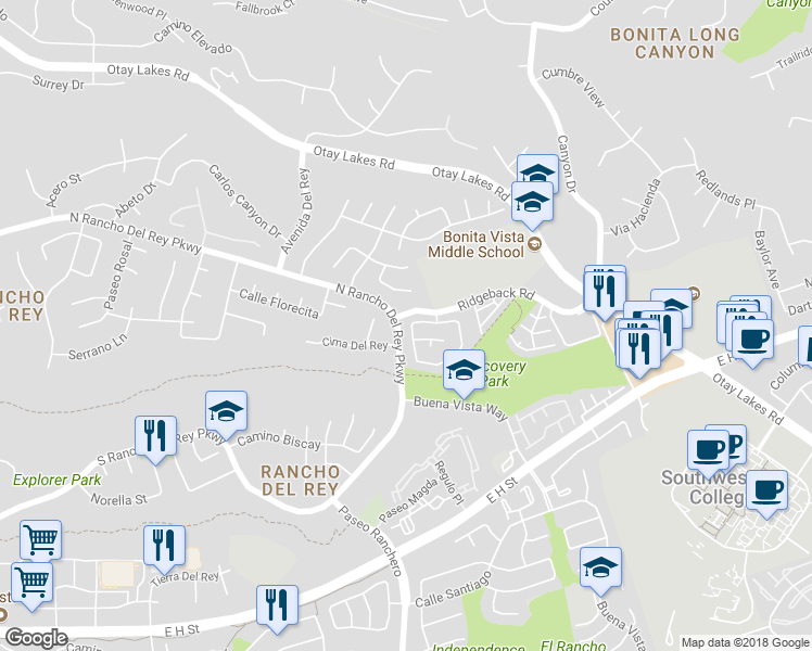map of restaurants, bars, coffee shops, grocery stores, and more near 713 Marbella Circle in Chula Vista