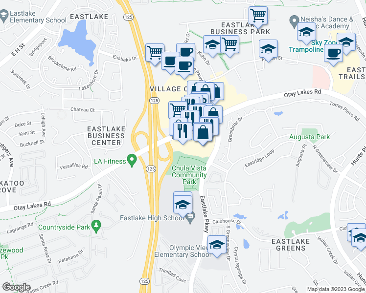 map of restaurants, bars, coffee shops, grocery stores, and more near 2220 Otay Lakes Rd in Chula Vista