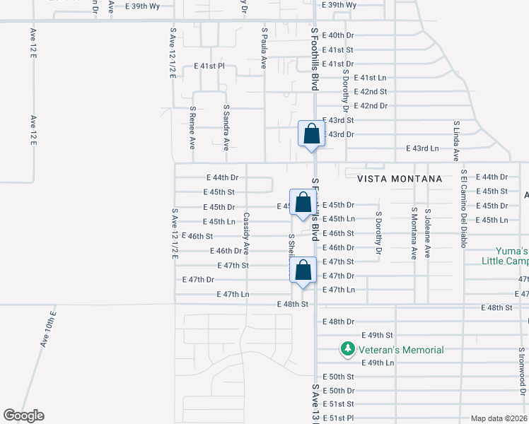 map of restaurants, bars, coffee shops, grocery stores, and more near 12773 East 45th Drive in Yuma