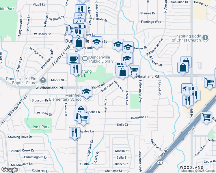 map of restaurants, bars, coffee shops, grocery stores, and more near 329 Fouts Avenue in Duncanville
