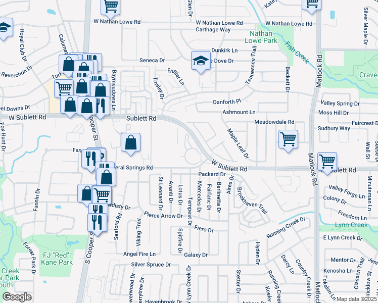 map of restaurants, bars, coffee shops, grocery stores, and more near 903 Fence Line Road in Arlington