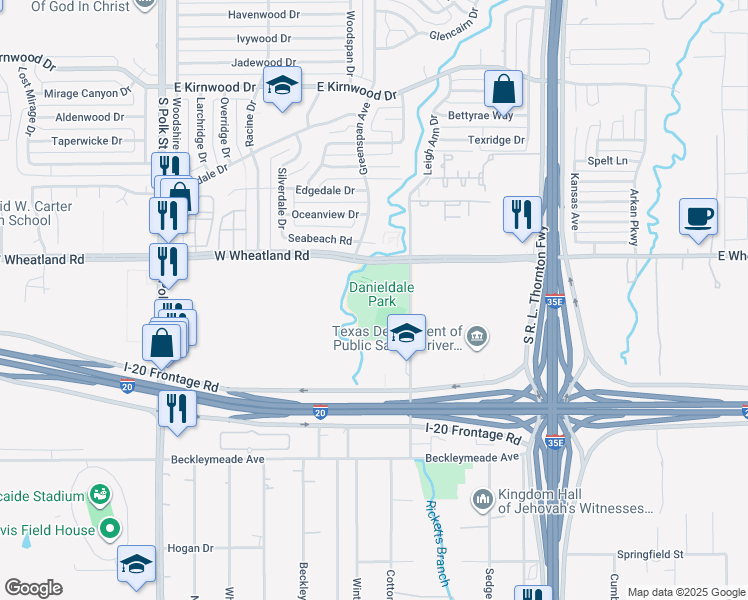 map of restaurants, bars, coffee shops, grocery stores, and more near 500 West Wheatland Road in Dallas