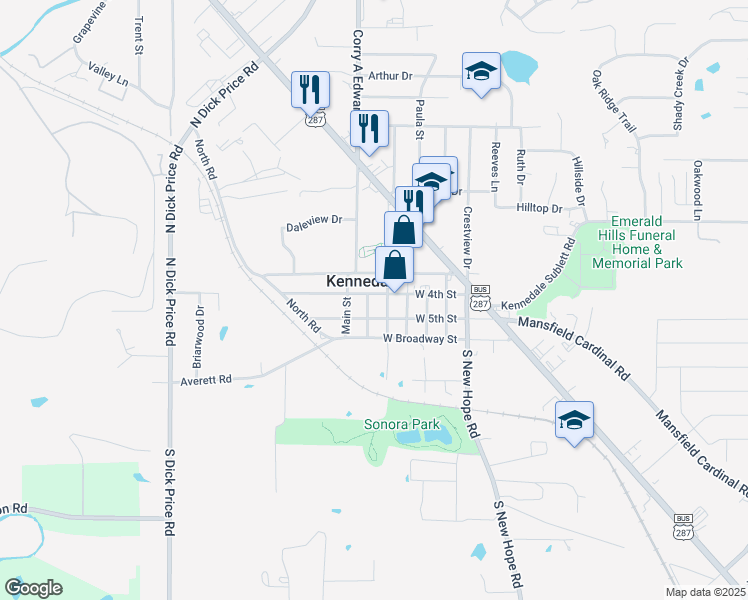 map of restaurants, bars, coffee shops, grocery stores, and more near 311 W 4th St in Kennedale