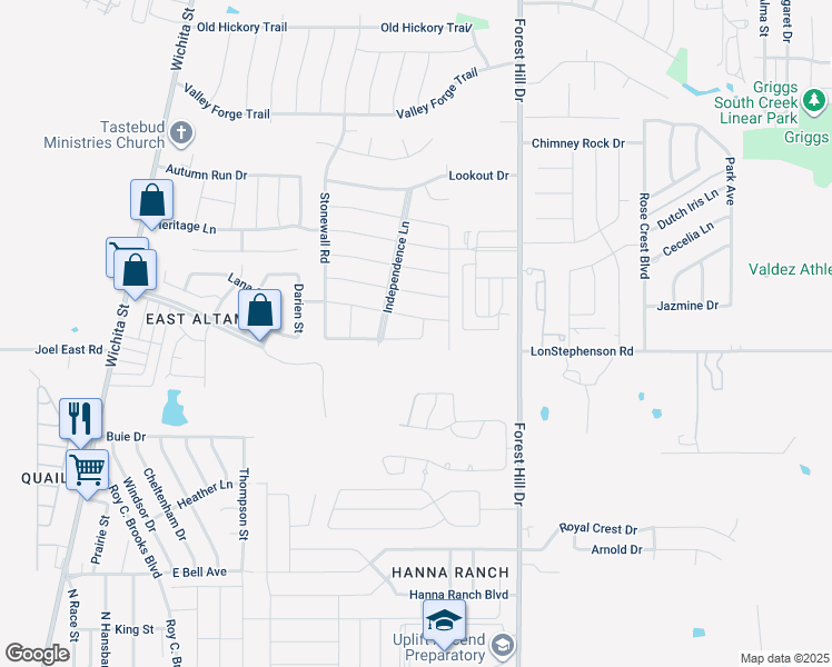map of restaurants, bars, coffee shops, grocery stores, and more near 3333 Chalmette Court in Forest Hill