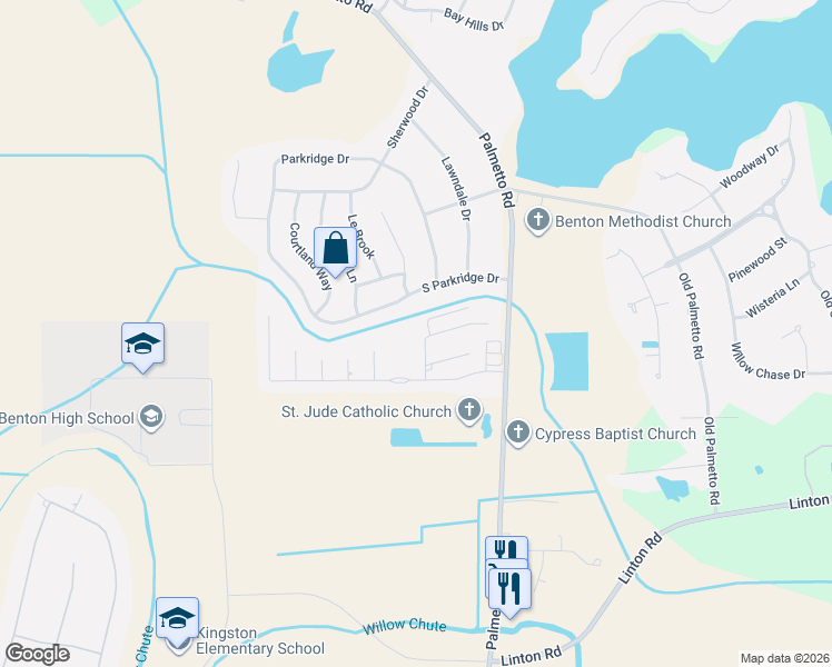 map of restaurants, bars, coffee shops, grocery stores, and more near 311 Newport Lane in Benton