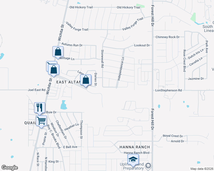 map of restaurants, bars, coffee shops, grocery stores, and more near 3237 Chalmette Court in Forest Hill
