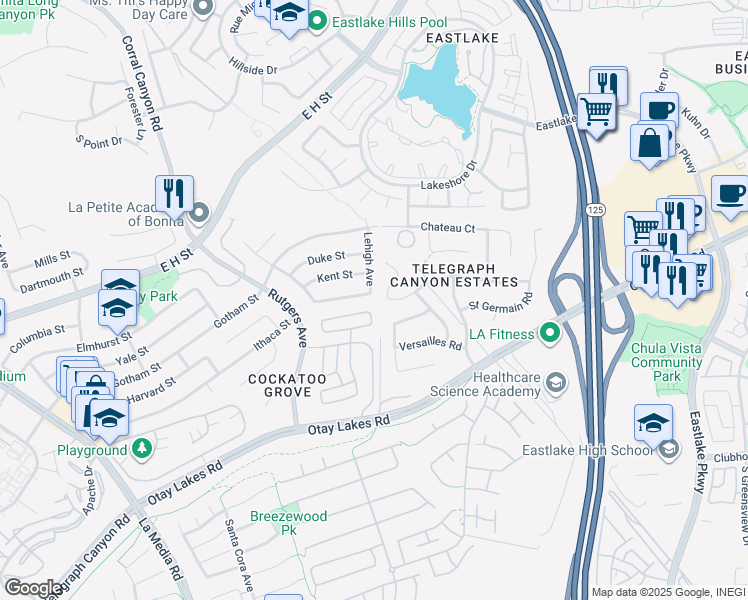 map of restaurants, bars, coffee shops, grocery stores, and more near 1925 Otay Lakes Road in Chula Vista