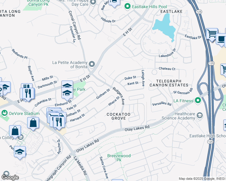 map of restaurants, bars, coffee shops, grocery stores, and more near 1875 Loyola Court in Chula Vista