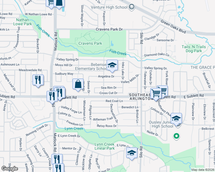 map of restaurants, bars, coffee shops, grocery stores, and more near 505 Sea Rim Drive in Arlington
