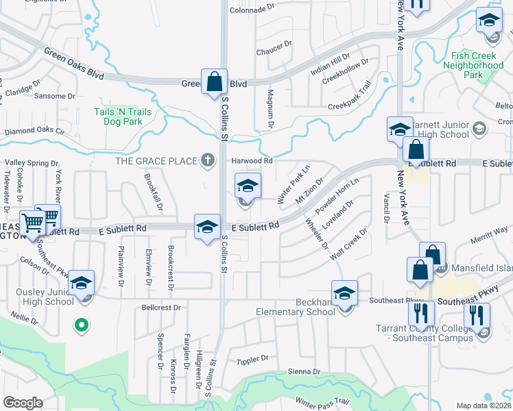 map of restaurants, bars, coffee shops, grocery stores, and more near 6206 Parkmeadow Drive in Arlington