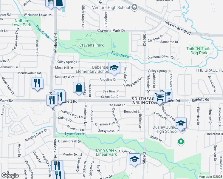 map of restaurants, bars, coffee shops, grocery stores, and more near 508 Sea Rim Drive in Arlington