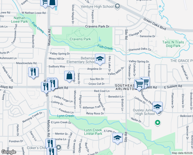 map of restaurants, bars, coffee shops, grocery stores, and more near 508 Sea Rim Drive in Arlington