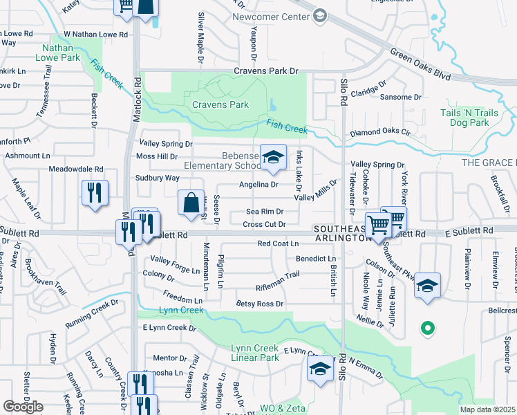 map of restaurants, bars, coffee shops, grocery stores, and more near 508 Sea Rim Drive in Arlington