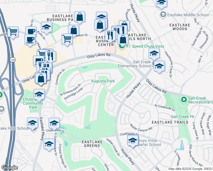map of restaurants, bars, coffee shops, grocery stores, and more near 1060 Park Meadows Road in Chula Vista