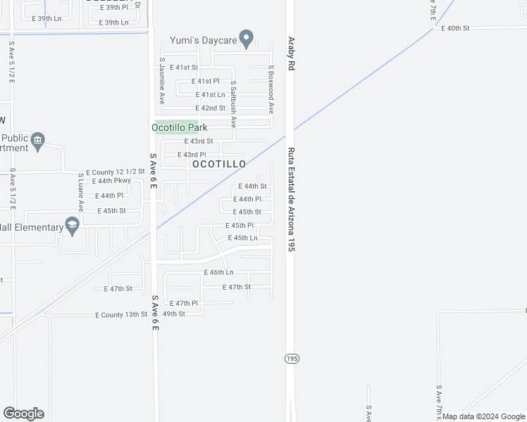 map of restaurants, bars, coffee shops, grocery stores, and more near 6366 East 45th Street in Yuma