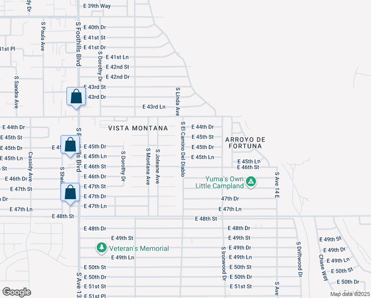 map of restaurants, bars, coffee shops, grocery stores, and more near 12623 El Camino Del Diablo in Yuma
