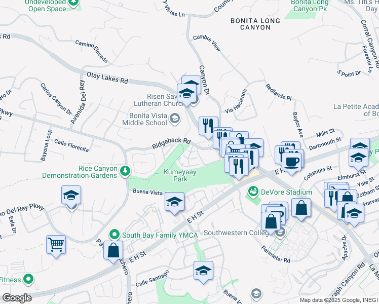map of restaurants, bars, coffee shops, grocery stores, and more near 1370 Callejon Palacios in Chula Vista
