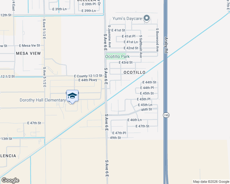 map of restaurants, bars, coffee shops, grocery stores, and more near 4521 South Agave Avenue in Yuma