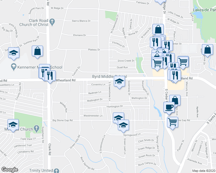 map of restaurants, bars, coffee shops, grocery stores, and more near 1102 Coventry Lane in Duncanville