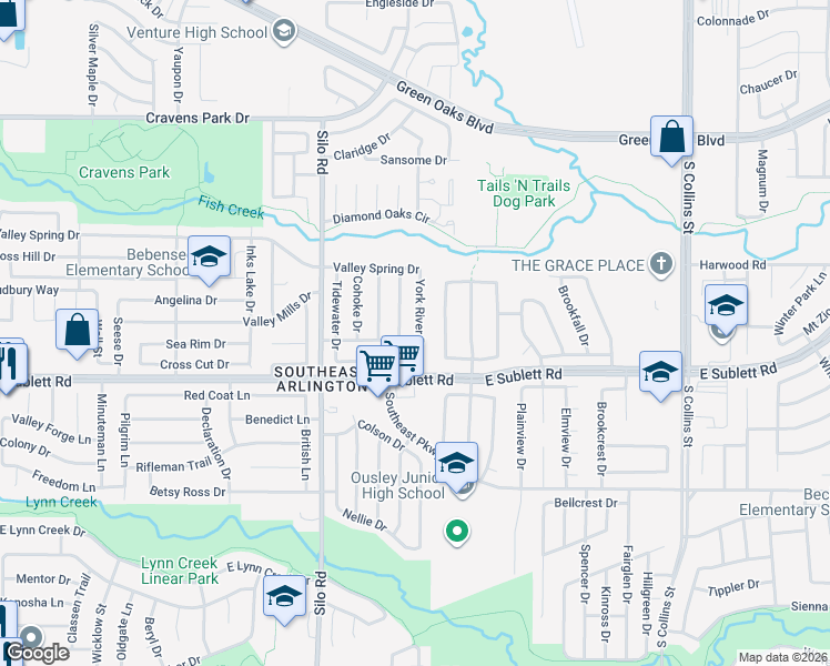 map of restaurants, bars, coffee shops, grocery stores, and more near 6108 York River Drive in Arlington