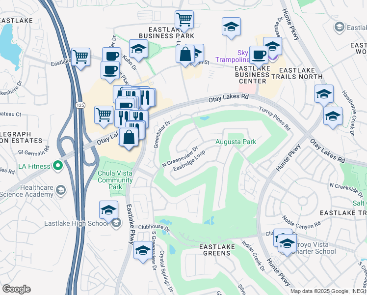 map of restaurants, bars, coffee shops, grocery stores, and more near 2366 Forest Oaks Drive in Chula Vista