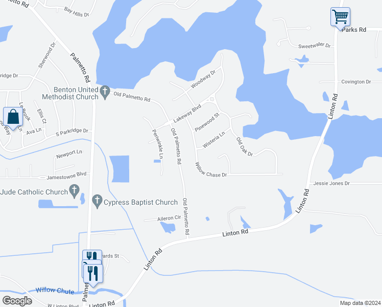 map of restaurants, bars, coffee shops, grocery stores, and more near 4917 Willowchase Drive in Benton