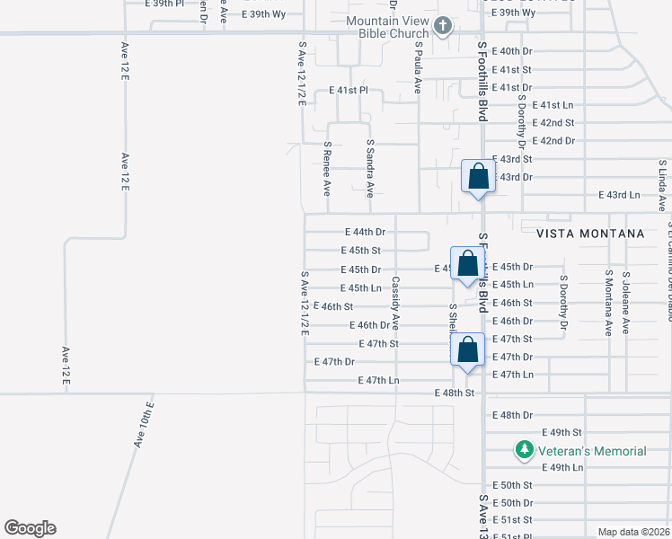 map of restaurants, bars, coffee shops, grocery stores, and more near 12577 East 45th Drive in Yuma