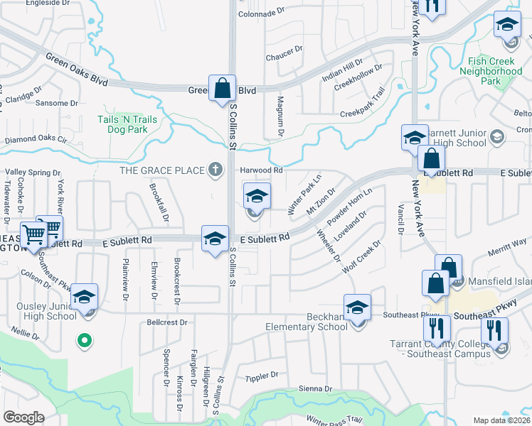 map of restaurants, bars, coffee shops, grocery stores, and more near 6206 Parkmeadow Drive in Arlington