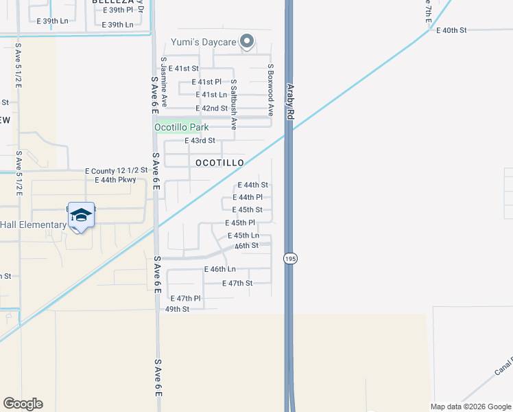 map of restaurants, bars, coffee shops, grocery stores, and more near 6354 East 45th Street in Yuma