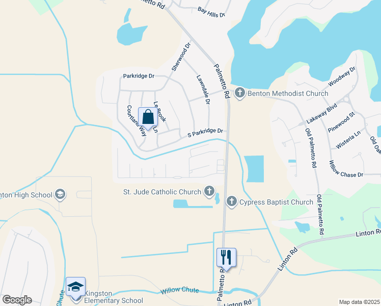 map of restaurants, bars, coffee shops, grocery stores, and more near 207 Roanoke Circle in Benton