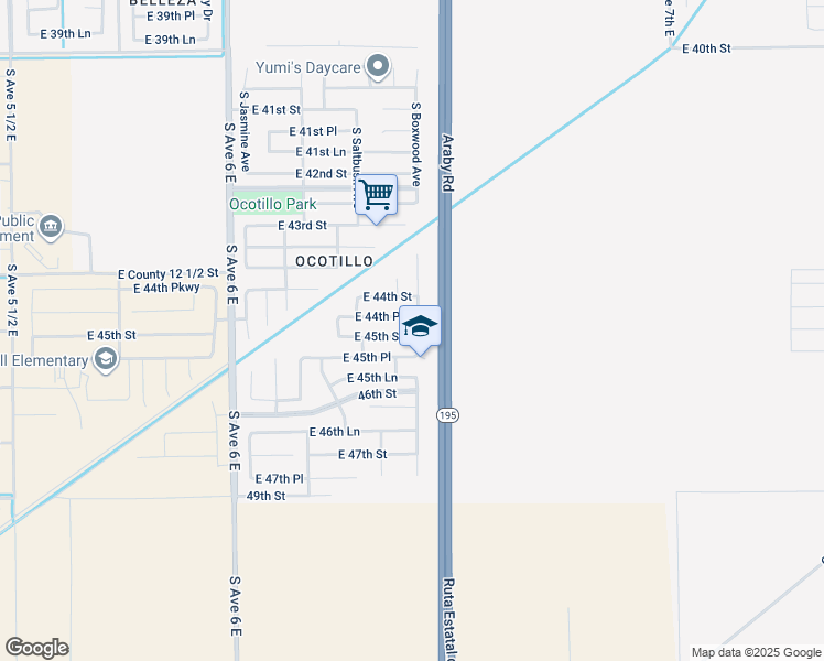 map of restaurants, bars, coffee shops, grocery stores, and more near 6384 East 45th Street in Yuma
