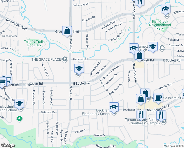 map of restaurants, bars, coffee shops, grocery stores, and more near 6201 Winter Park Lane in Arlington