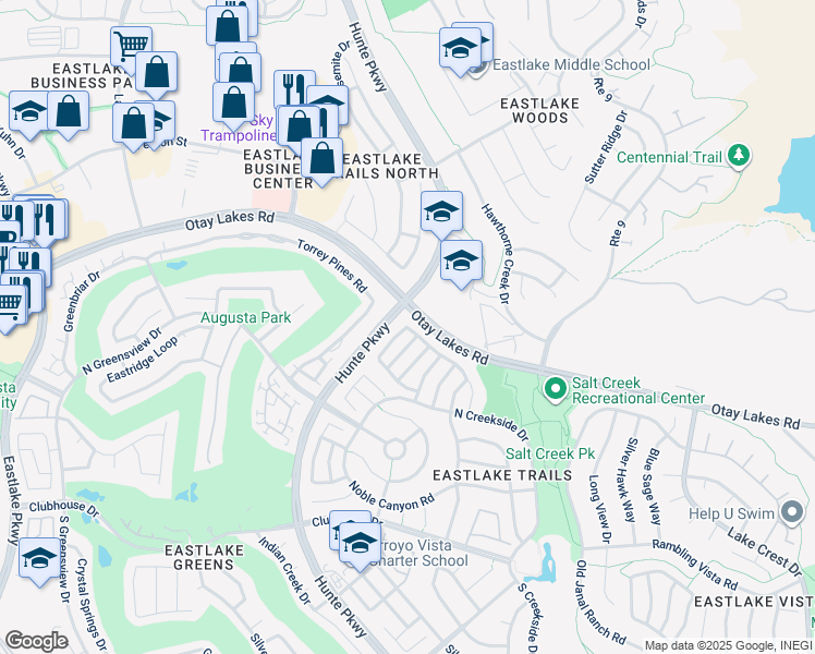 map of restaurants, bars, coffee shops, grocery stores, and more near 1103 Paradise Trail Road in Chula Vista