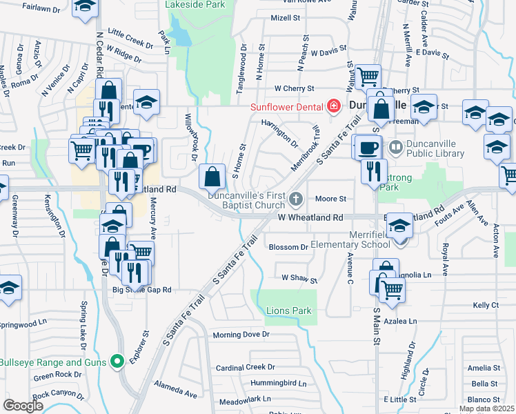 map of restaurants, bars, coffee shops, grocery stores, and more near 433 West Wheatland Road in Duncanville
