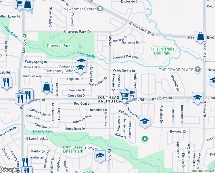 map of restaurants, bars, coffee shops, grocery stores, and more near 6103 Bay Hill Drive in Arlington