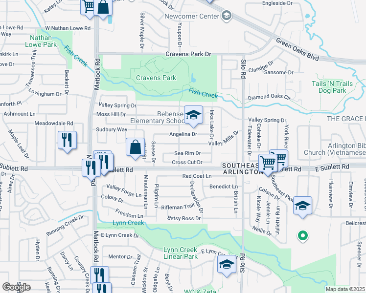 map of restaurants, bars, coffee shops, grocery stores, and more near 508 Sea Rim Drive in Arlington