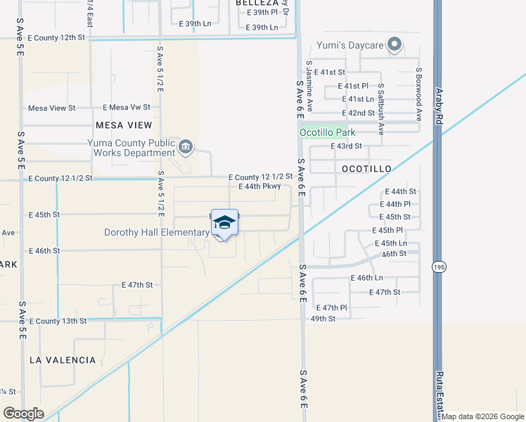 map of restaurants, bars, coffee shops, grocery stores, and more near 4450 South Jasmine Avenue in Yuma