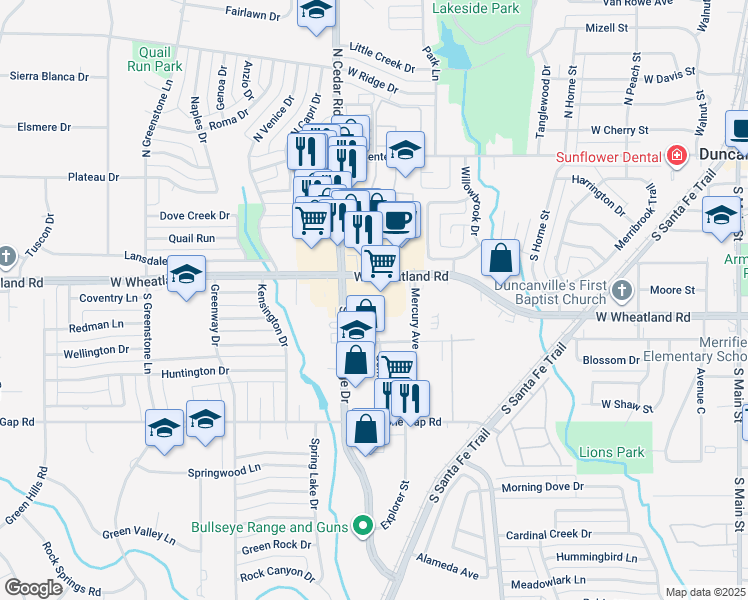 map of restaurants, bars, coffee shops, grocery stores, and more near 718 West Wheatland Road in Duncanville