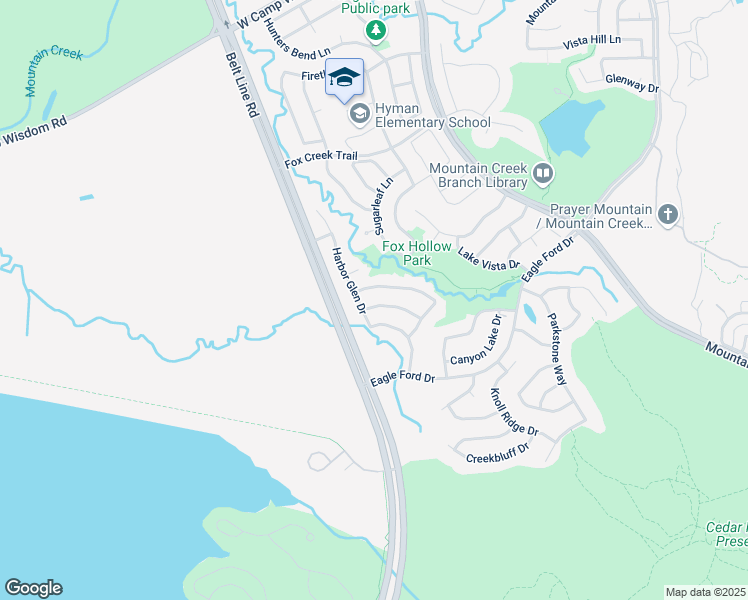 map of restaurants, bars, coffee shops, grocery stores, and more near 6551 Portside Ridge Lane in Dallas
