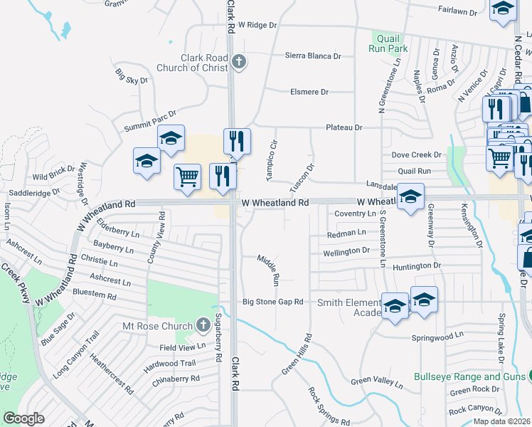 map of restaurants, bars, coffee shops, grocery stores, and more near 1210 West Wheatland Road in Duncanville