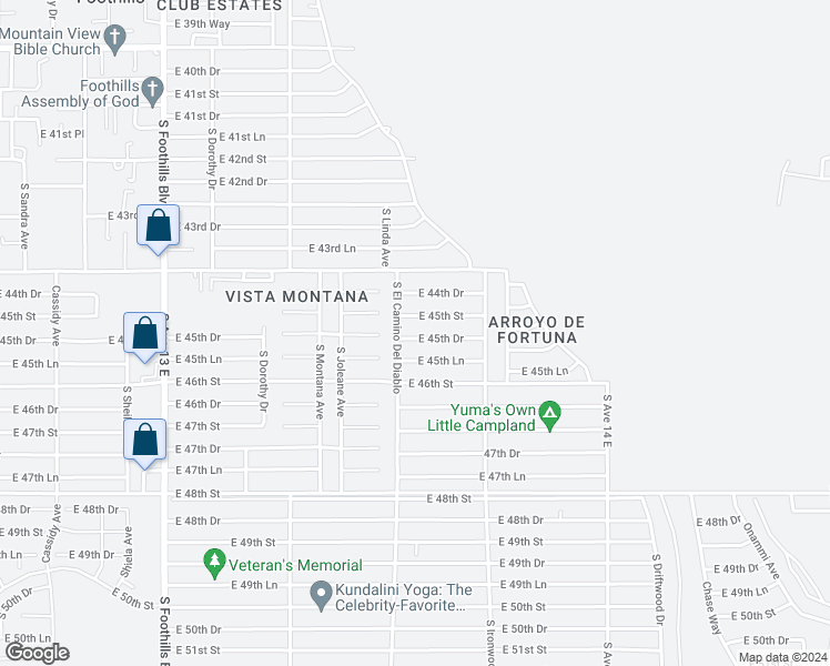 map of restaurants, bars, coffee shops, grocery stores, and more near 12623-12687 El Camino Del Diablo in Yuma