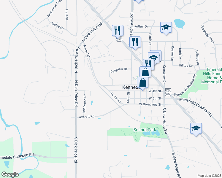 map of restaurants, bars, coffee shops, grocery stores, and more near 309 North Road in Kennedale