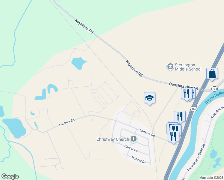 map of restaurants, bars, coffee shops, grocery stores, and more near 401 Keystone Road in Monroe